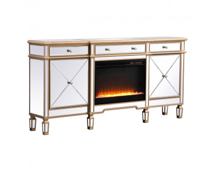 Elegant Contempo 72" Mirrored Credenza with Wood Fireplace - Gold (MF61072G-F2)