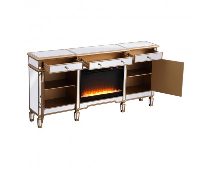 Elegant Contempo 72" Mirrored Credenza with Wood Fireplace - Gold (MF61072G-F2)