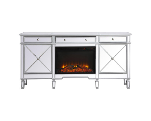 Elegant Contempo 72" Mirrored Credenza with Wood Fireplace - Silver (MF61072SC-F1)