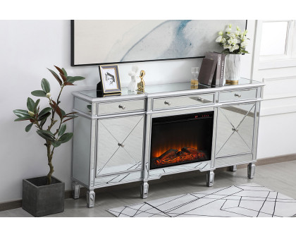 Elegant Contempo 72" Mirrored Credenza with Wood Fireplace - Silver (MF61072SC-F1)