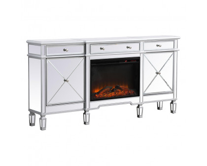 Elegant Contempo 72" Mirrored Credenza with Wood Fireplace - Silver (MF61072SC-F1)