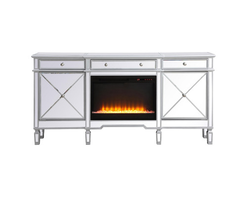 Elegant Contempo 72" Mirrored Credenza with Wood Fireplace - Silver (MF61072SC-F2)