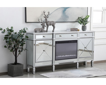 Elegant Contempo 72" Mirrored Credenza with Wood Fireplace - Silver (MF61072SC-F2)