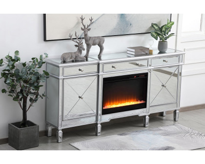 Elegant Contempo 72" Mirrored Credenza with Wood Fireplace - Silver (MF61072SC-F2)