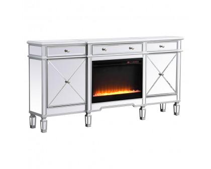 Elegant Contempo 72" Mirrored Credenza with Wood Fireplace - Silver (MF61072SC-F2)