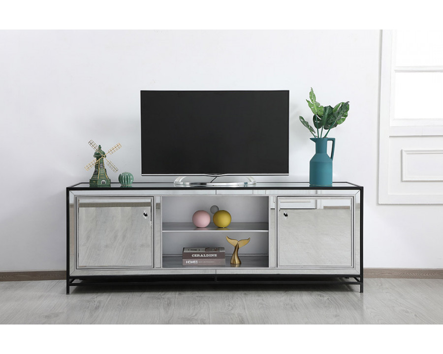 Elegant James 72" Mirrored TV Stand - Black (MF70172BK)