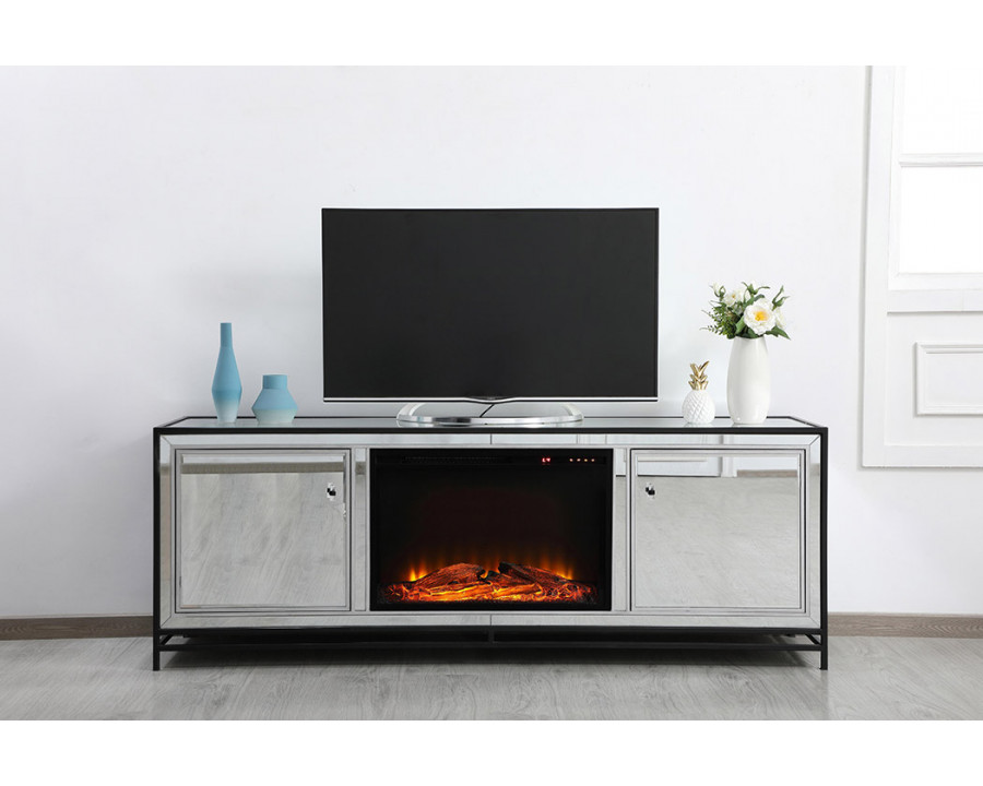 Elegant James 72" Mirrored TV Stand - Black (MF70172BK-F1)