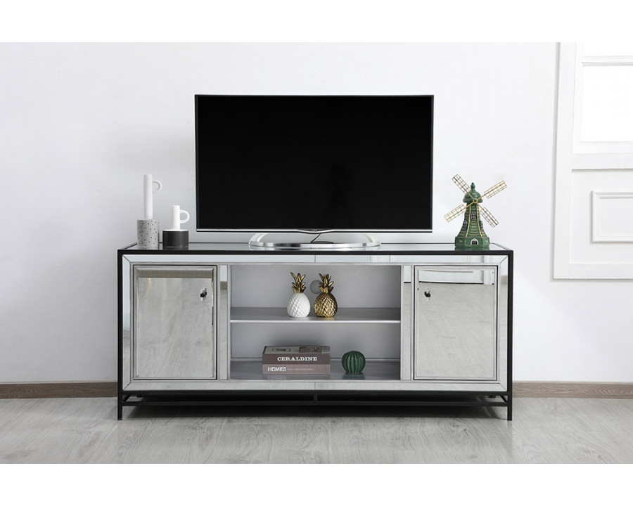 Elegant 60" Mirrored TV Stand - Black (MF701BK)