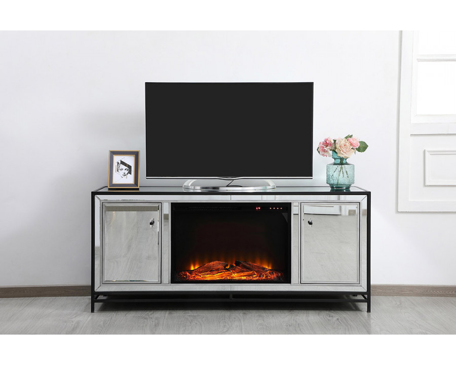 Elegant 60" Mirrored TV Stand - Black (MF701BK-F1)