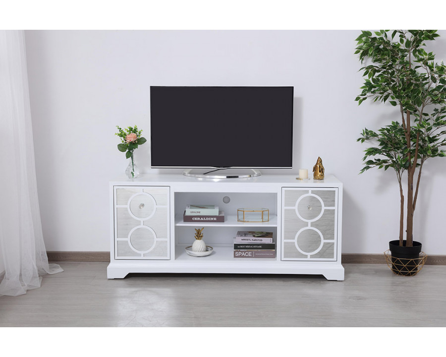 Elegant 60" Mirrored TV Stand with Crystal Fireplace Insert - White (MF801WH)