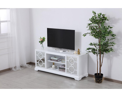 Elegant 60" Mirrored TV Stand with Crystal Fireplace Insert - White (MF801WH)