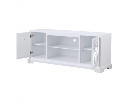 Elegant 60" Mirrored TV Stand with Crystal Fireplace Insert - White (MF801WH)