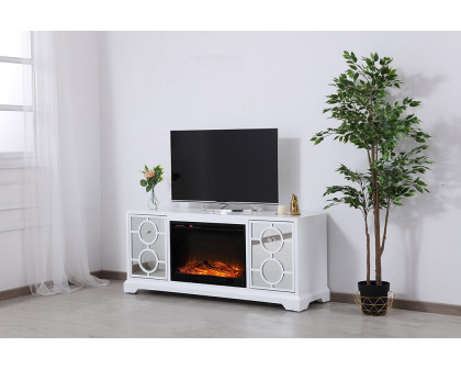 Elegant 60" Mirrored TV Stand with Crystal Fireplace Insert - White (MF801WH-F1)