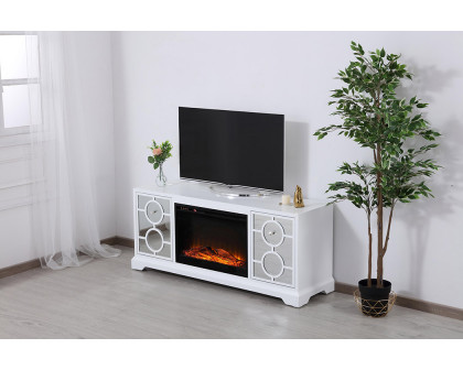 Elegant 60" Mirrored TV Stand with Crystal Fireplace Insert - White (MF801WH-F1)