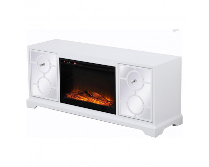 Elegant 60" Mirrored TV Stand with Crystal Fireplace Insert - White (MF801WH-F1)