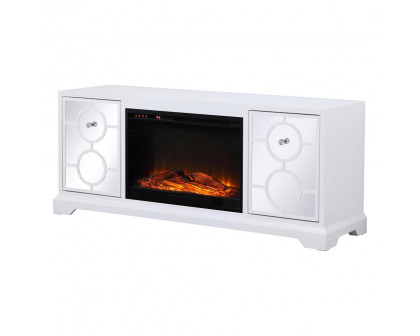 Elegant 60" Mirrored TV Stand with Crystal Fireplace Insert - White (MF801WH-F1)