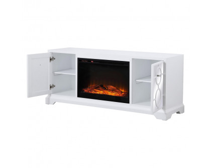 Elegant 60" Mirrored TV Stand with Crystal Fireplace Insert - White (MF801WH-F1)