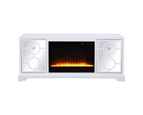 Elegant 60" Mirrored TV Stand with Crystal Fireplace Insert - White (MF801WH-F2)