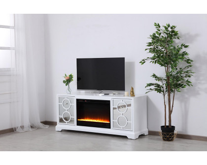 Elegant 60" Mirrored TV Stand with Crystal Fireplace Insert - White (MF801WH-F2)