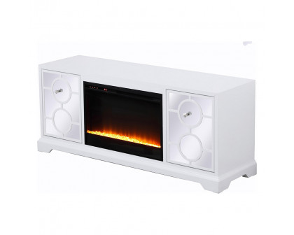 Elegant 60" Mirrored TV Stand with Crystal Fireplace Insert - White (MF801WH-F2)