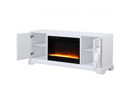 Elegant 60" Mirrored TV Stand with Crystal Fireplace Insert - White (MF801WH-F2)