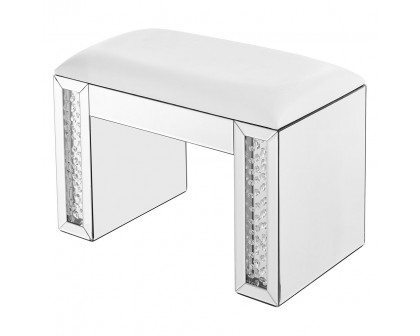 Elegant - Modern 19" Clear Mirror and Crystal Vanity Stool (MF91018)