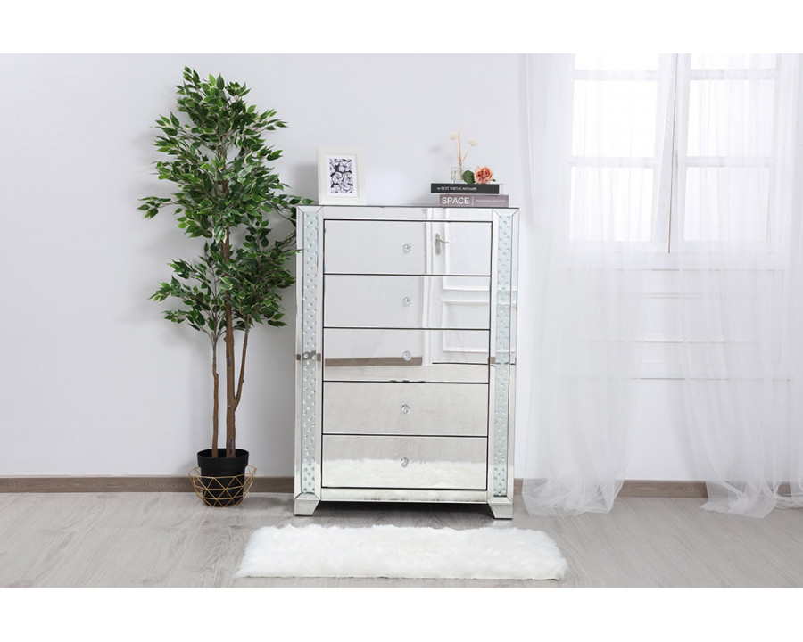 Elegant - 34" Clear Crystal Mirrored Five Drawer Cabinet (MF91053)