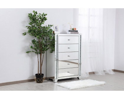 Elegant - 34" Clear Crystal Mirrored Five Drawer Cabinet (MF91053)