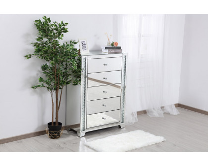 Elegant - 34" Clear Crystal Mirrored Five Drawer Cabinet (MF91053)