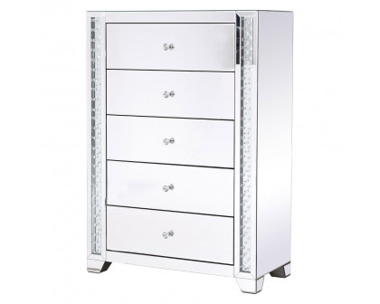 Elegant - 34" Clear Crystal Mirrored Five Drawer Cabinet (MF91053)