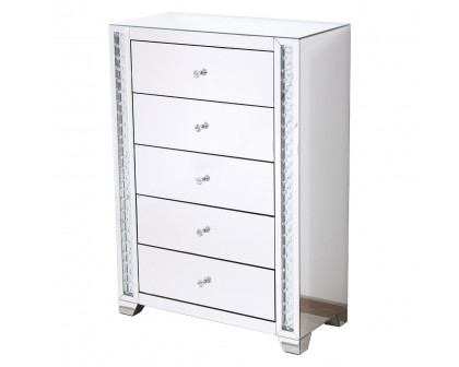 Elegant - 34" Clear Crystal Mirrored Five Drawer Cabinet (MF91053)