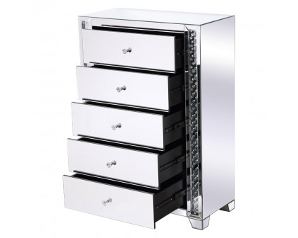 Elegant - 34" Clear Crystal Mirrored Five Drawer Cabinet (MF91053)