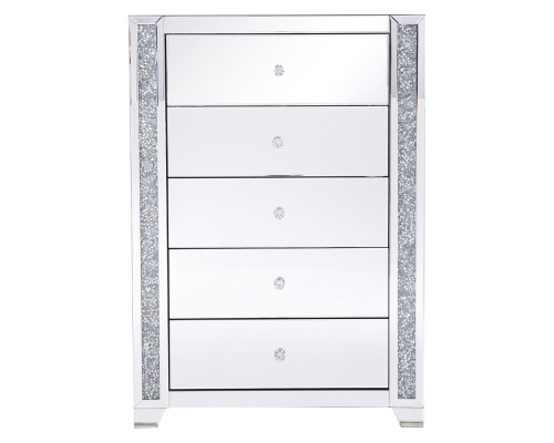 Elegant - 34" Silver Crystal Mirrored Five Drawer Cabinet (MF92054)