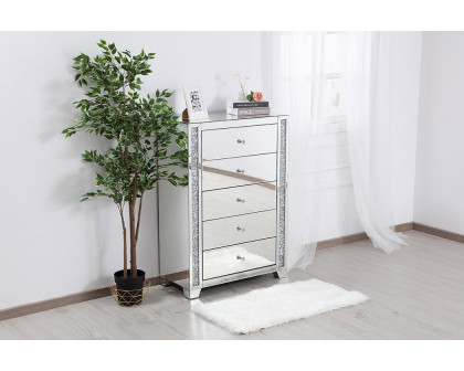 Elegant - 34" Silver Crystal Mirrored Five Drawer Cabinet (MF92054)