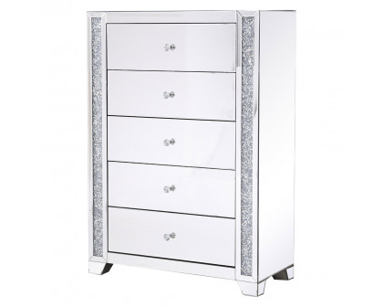 Elegant - 34" Silver Crystal Mirrored Five Drawer Cabinet (MF92054)