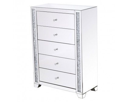 Elegant - 34" Silver Crystal Mirrored Five Drawer Cabinet (MF92054)