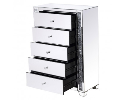 Elegant - 34" Silver Crystal Mirrored Five Drawer Cabinet (MF92054)