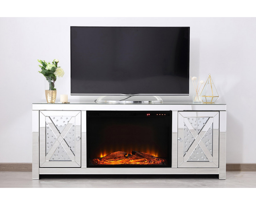 Elegant Raiden 59" Clear TV Cabinet with Fireplace - Clear (MF98904-F1)