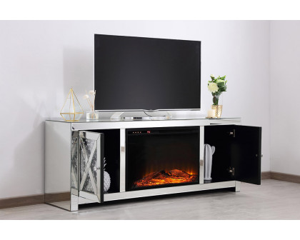 Elegant Raiden 59" Clear TV Cabinet with Fireplace - Clear (MF98904-F1)