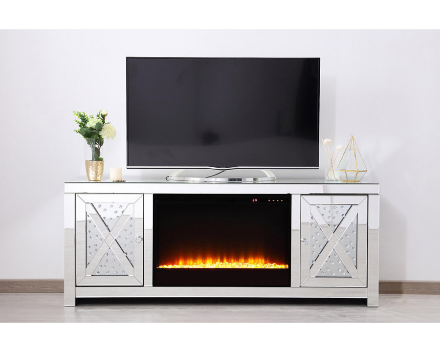 Elegant Raiden 59" Clear TV Cabinet with Fireplace - Clear (MF98904-F2)