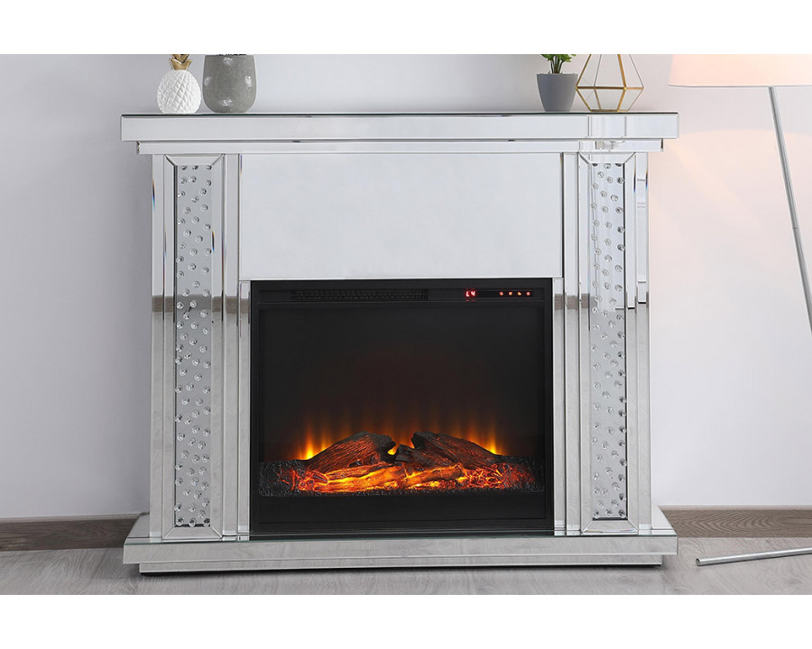 Elegant 47.5" Crystal Mirrored Mantle with Crystal Insert Fireplace - Clear (MF9901-F1)