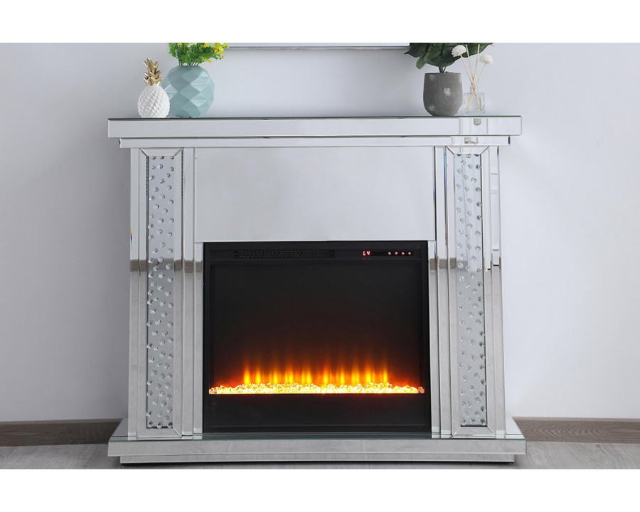 Elegant 47.5" Crystal Mirrored Mantle with Crystal Insert Fireplace - Clear (MF9901-F2)