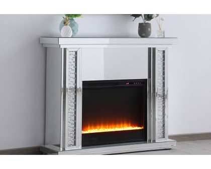 Elegant 47.5" Crystal Mirrored Mantle with Crystal Insert Fireplace - Clear (MF9901-F2)