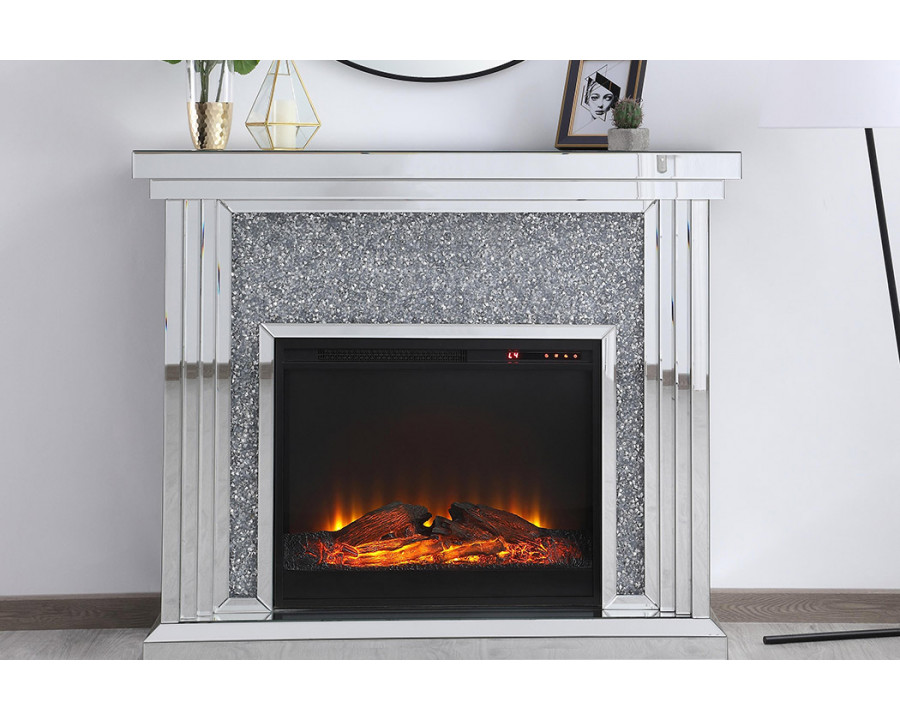 Elegant 47.5" Crystal Mirrored Mantle with Crystal Insert Fireplace - Clear (MF9902-F1)