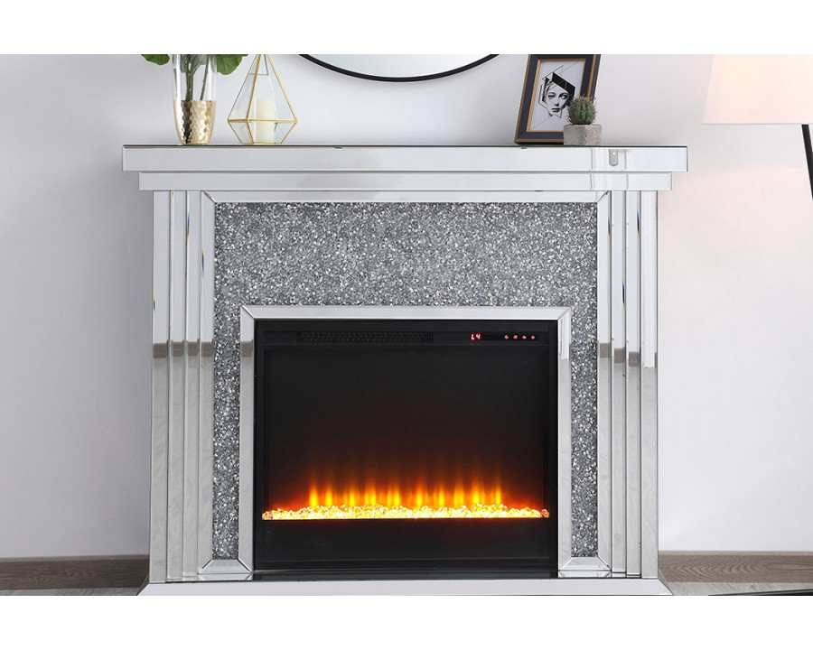 Elegant 47.5" Crystal Mirrored Mantle with Crystal Insert Fireplace - Clear (MF9902-F2)