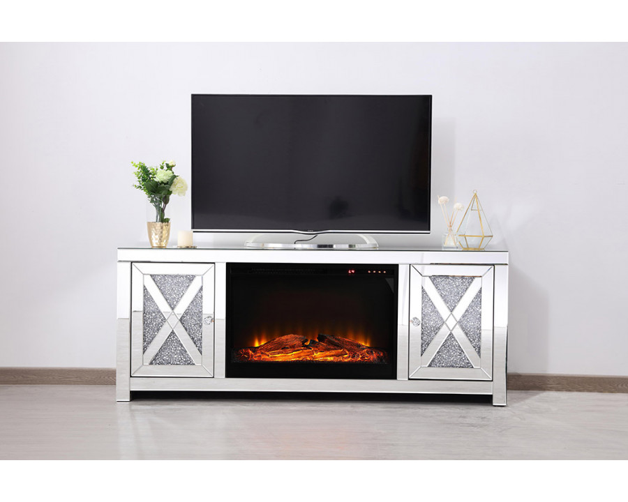 Elegant 59" Crystal Mirrored TV Stand - Clear (MF9903-F1)