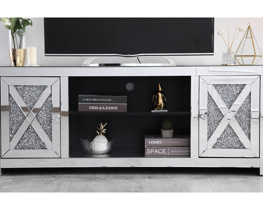 Elegant 59" Crystal Mirrored TV Stand - Clear (MF9903C)