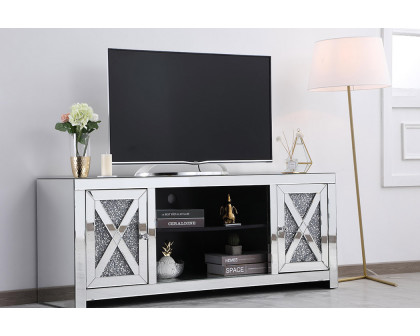 Elegant 59" Crystal Mirrored TV Stand - Clear (MF9903C)