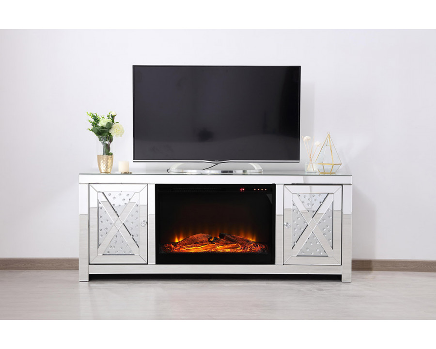 Elegant 59" Crystal Mirrored TV Stand - Clear (MF9904-F1)