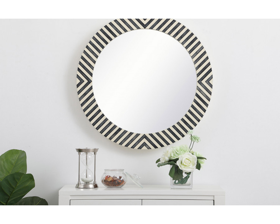 Elegant Wall Mirror - Black/White, D 24", H 24" (MR52424)